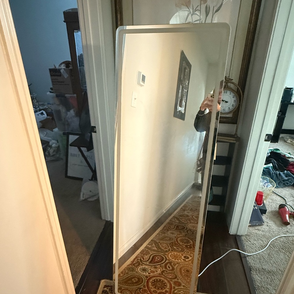 Full-Length Rectangular Mirror with White Frame